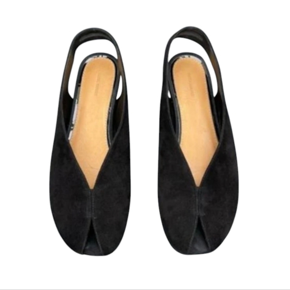 Isabel Marant black suede peek a boo slingback flat size 40 9.5 shoe w dustbag